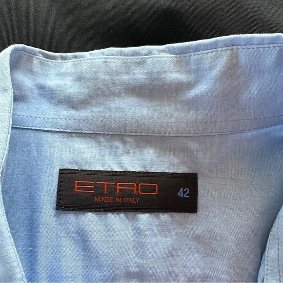 Etro Mens Tuxedo Style Shirt in Light Blue Size 42 US 16.5 - Picture 7 of 8